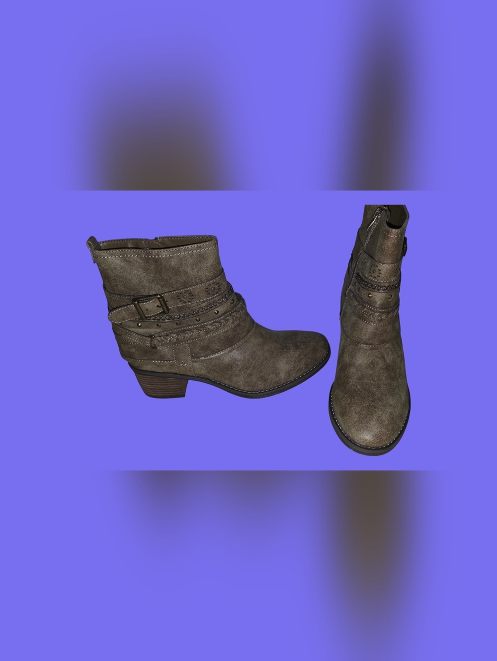 Limelight Taupe Faux-Suede Ankle Boots with Decorative Straps